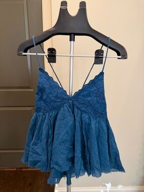 Free People Blue Lace-Trim Spaghetti Strap Camisole